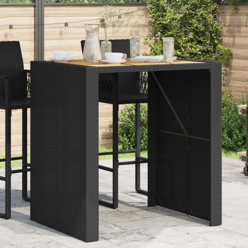 vidaXL Mesa de jardín superficie de madera ratán PE negro 105x80x110cm vidaXL Mesa de jardín superficie de madera ratán PE negro 105x80x110cm