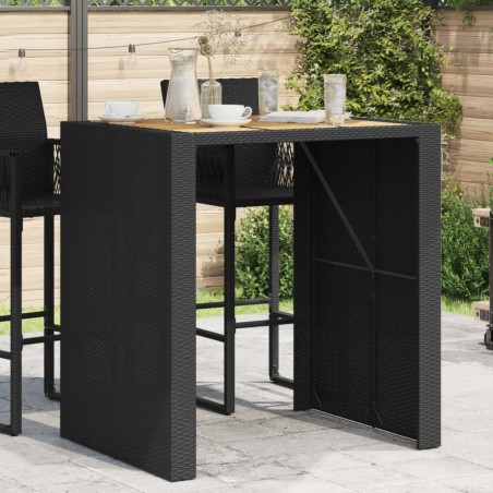 vidaXL Mesa de jardín superficie de madera ratán PE negro 105x80x110cm