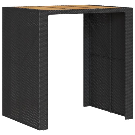 vidaXL Mesa de jardín superficie de madera ratán PE negro 105x80x110cm