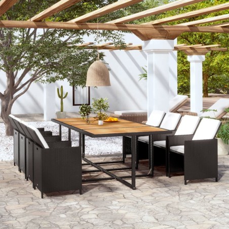 vidaXL Set comedor de jardín 13 piezas y cojines ratán sintético negro