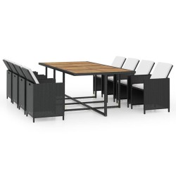vidaXL Set comedor de jardín 13 piezas y cojines ratán sintético negro