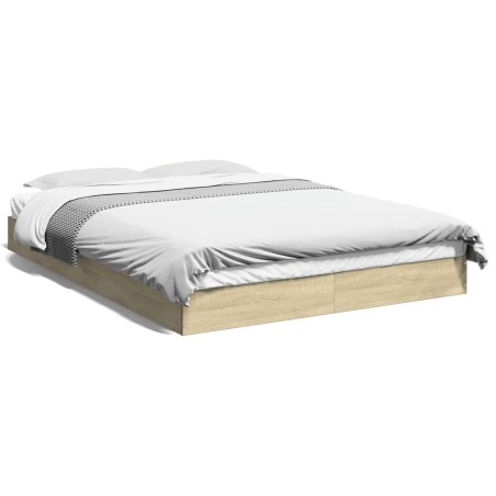 vidaXL Estructura de cama madera de ingeniería roble Sonoma 135x190 cm