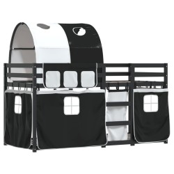 vidaXL Litera con cortinas madera maciza pino blanco y negro 75x190 cm