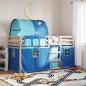 vidaXL Litera con cortinas madera maciza de pino azul 90x190 cm