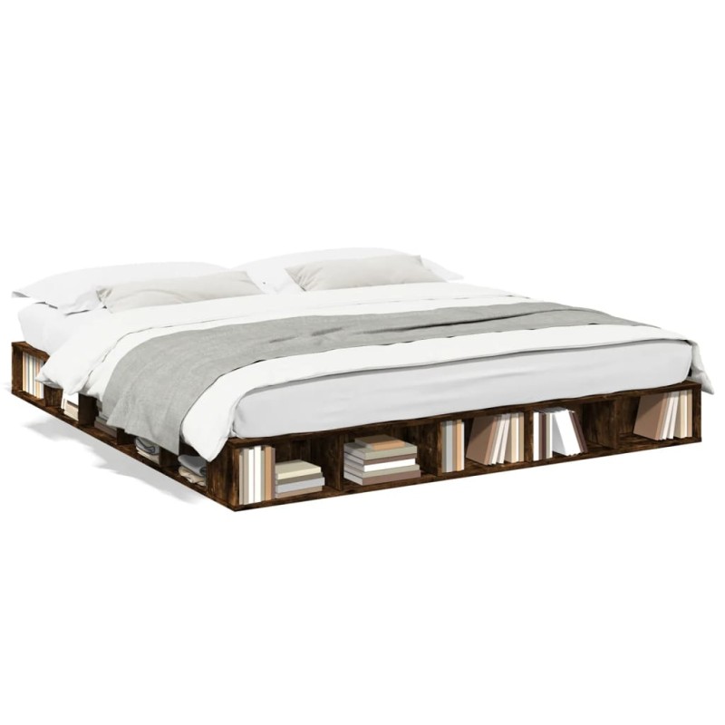 vidaXL Estructura de cama madera de ingeniería roble ahumado 180x200cm vidaXL Estructura de cama madera de ingeniería roble ahumado 180x200cm