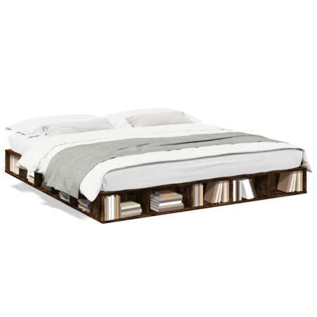 vidaXL Estructura de cama madera de ingeniería roble ahumado 180x200cm