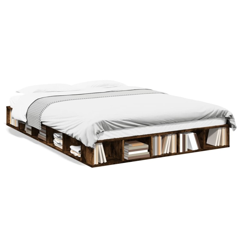 vidaXL Estructura de cama madera de ingeniería roble ahumado 150x200cm vidaXL Estructura de cama madera de ingeniería roble ahumado 150x200cm