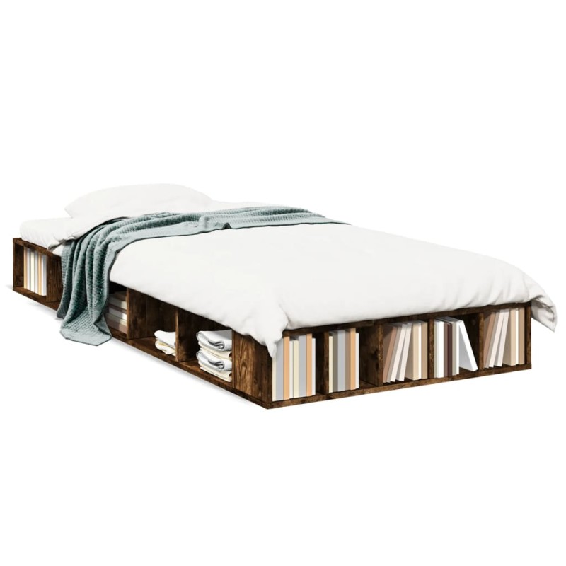 vidaXL Estructura de cama madera de ingeniería roble humo 100x200 cm vidaXL Estructura de cama madera de ingeniería roble humo 100x200 cm