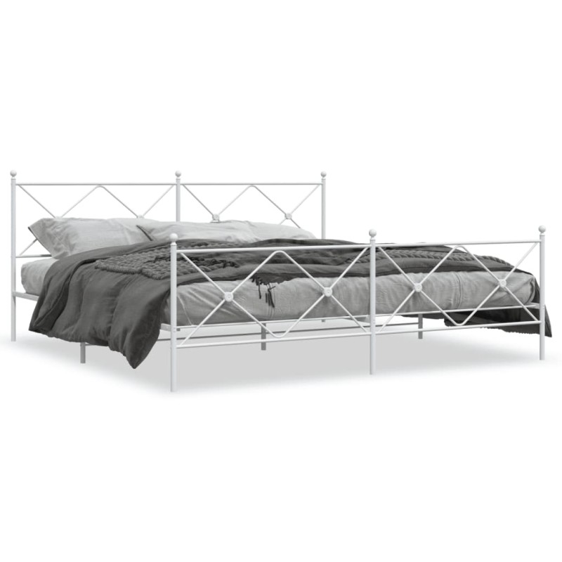 vidaXL Estructura cama metal con cabecero y estribo blanco 200x200 cm vidaXL Estructura cama metal con cabecero y estribo blanco 200x200 cm