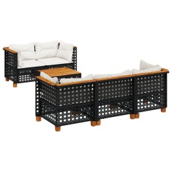 vidaXL Set de sofás de jardín 6 piezas y cojines ratán sintético negro