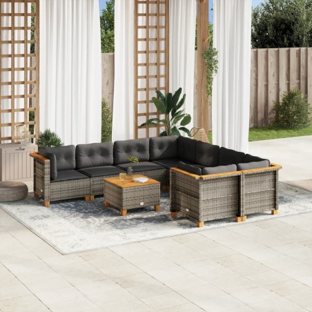 vidaXL Set de muebles de jardín 9 pzas y cojines ratán sintético gris
