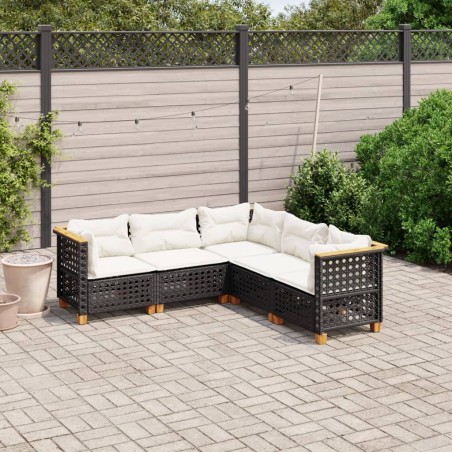 vidaXL Set de muebles de jardín 5 pzas y cojines ratán sintético negro