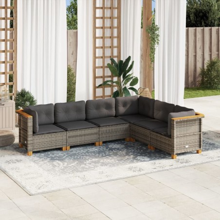 vidaXL Set de muebles de jardín 6 pzas y cojines ratán sintético gris