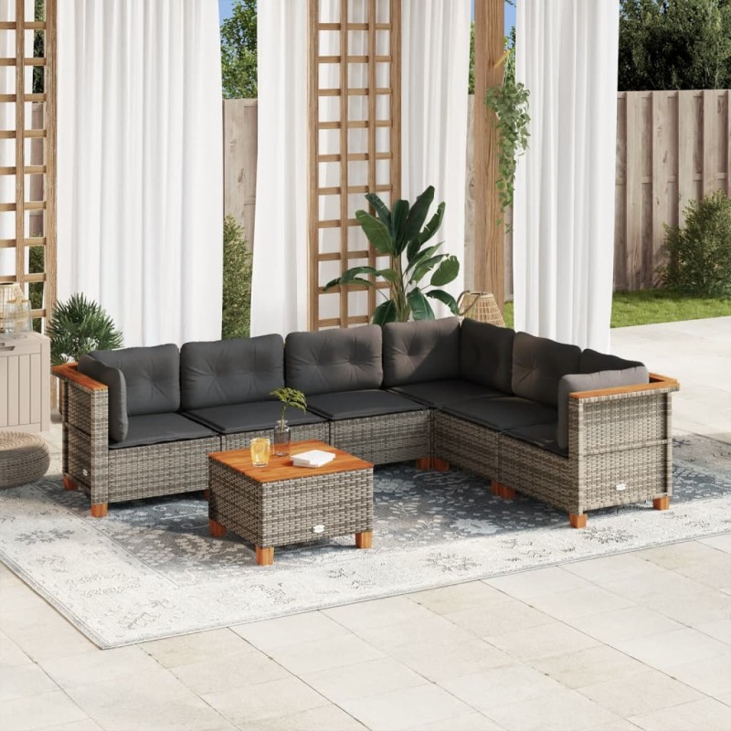 vidaXL Set de sofás de jardín 7 pzas con cojines ratán sintético gris vidaXL Set de sofás de jardín 7 pzas con cojines ratán sintético gris