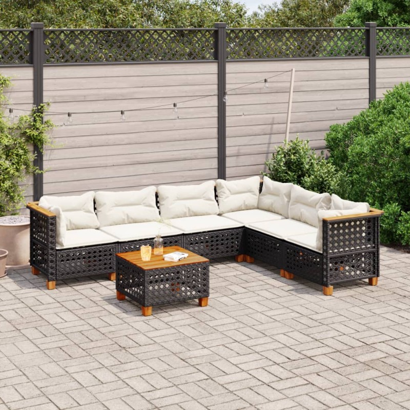 vidaXL Set de sofás de jardín 7 pzas con cojines ratán sintético negro vidaXL Set de sofás de jardín 7 pzas con cojines ratán sintético negro