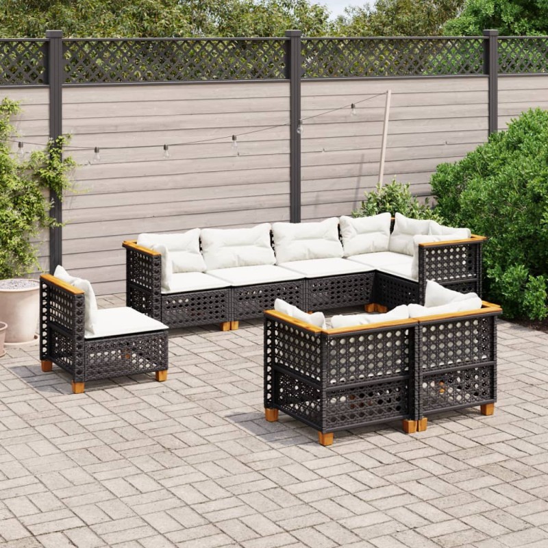 vidaXL Set de sofás de jardín 8 piezas y cojines ratán sintético negro vidaXL Set de sofás de jardín 8 piezas y cojines ratán sintético negro