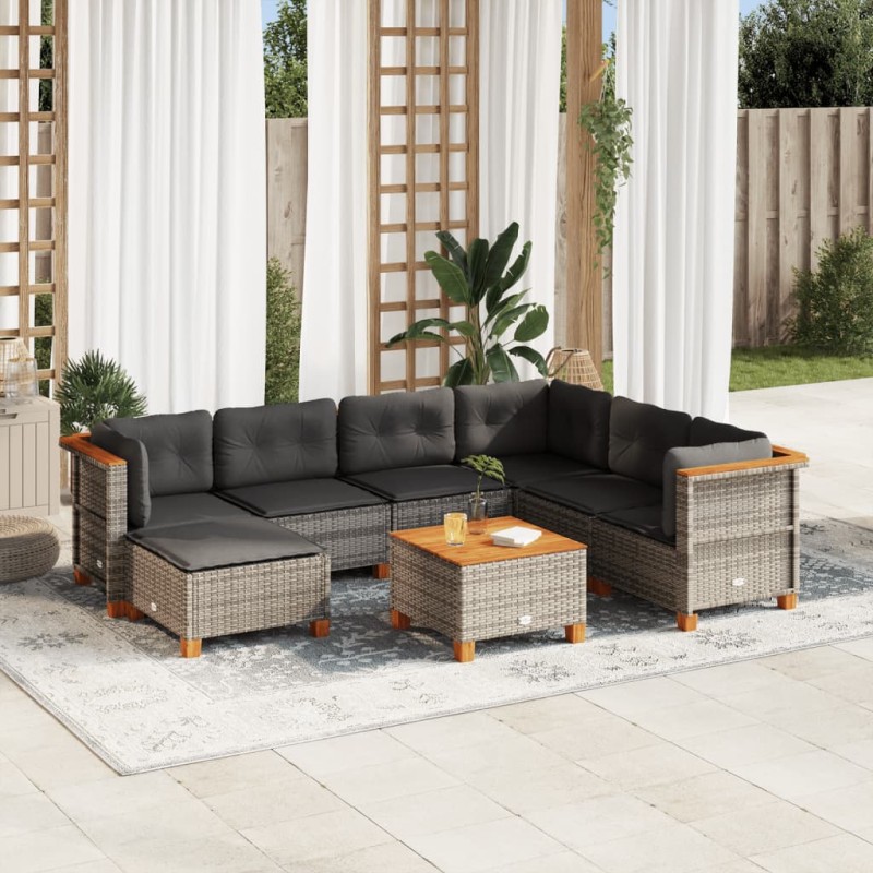 vidaXL Set de sofás de jardín 8 pzas y cojines ratán sintético gris vidaXL Set de sofás de jardín 8 pzas y cojines ratán sintético gris