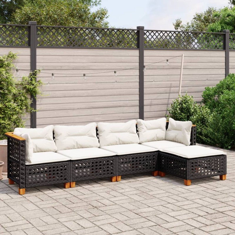 vidaXL Set de muebles de jardín 5 pzas y cojines ratán sintético negro
