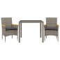 vidaXL Set comedor jardín 3 pzas y cojines ratán sintético vidrio gris vidaXL Set comedor jardín 3 pzas y cojines ratán sintético vidrio gris