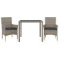 vidaXL Set comedor jardín 3 pzas y cojines ratán sintético vidrio gris