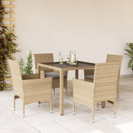 vidaXL Set comedor jardín 5 pzas cojines ratán sintético vidrio beige