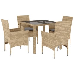vidaXL Set comedor jardín 5 pzas cojines ratán sintético vidrio beige