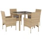 vidaXL Set comedor jardín 5 pzas cojines ratán sintético vidrio beige