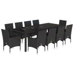 vidaXL Set comedor jardín 11 pzas cojines ratán sintético vidrio negro