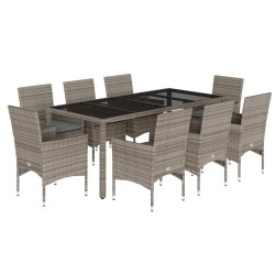 vidaXL Set comedor jardín 9 pzas y cojines ratán sintético vidrio gris