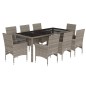 vidaXL Set comedor jardín 9 pzas y cojines ratán sintético vidrio gris vidaXL Set comedor jardín 9 pzas y cojines ratán sintético vidrio gris