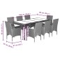 vidaXL Set comedor jardín 9 pzas y cojines ratán sintético vidrio gris vidaXL Set comedor jardín 9 pzas y cojines ratán sintético vidrio gris