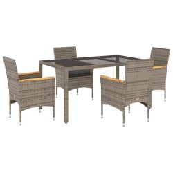 vidaXL Set comedor jardín 5 pzas y cojines ratán sintético vidrio gris