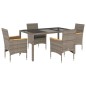 vidaXL Set comedor jardín 5 pzas y cojines ratán sintético vidrio gris vidaXL Set comedor jardín 5 pzas y cojines ratán sintético vidrio gris