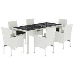 vidaXL Set comedor jardín 7 pzas cojines ratán sintético vidrio blanco