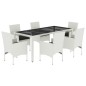 vidaXL Set comedor jardín 7 pzas cojines ratán sintético vidrio blanco vidaXL Set comedor jardín 7 pzas cojines ratán sintético vidrio blanco