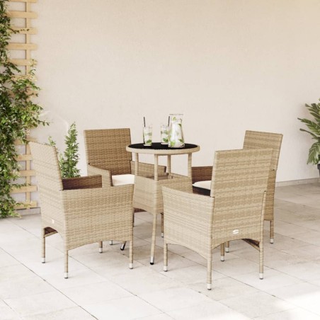 vidaXL Set comedor jardín 5 pzas cojines ratán sintético vidrio beige