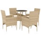 vidaXL Set comedor jardín 5 pzas cojines ratán sintético vidrio beige vidaXL Set comedor jardín 5 pzas cojines ratán sintético vidrio beige