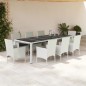 vidaXL Set comedor jardín 9 pzas cojines ratán sintético vidrio blanco vidaXL Set comedor jardín 9 pzas cojines ratán sintético vidrio blanco