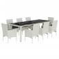 vidaXL Set comedor jardín 9 pzas cojines ratán sintético vidrio blanco vidaXL Set comedor jardín 9 pzas cojines ratán sintético vidrio blanco