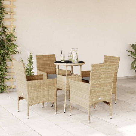 vidaXL Set comedor jardín 5 pzas cojines ratán sintético vidrio beige