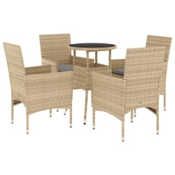 vidaXL Set comedor jardín 5 pzas cojines ratán sintético vidrio beige
