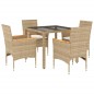 vidaXL Set comedor jardín 5 pzas cojines ratán sintético vidrio beige vidaXL Set comedor jardín 5 pzas cojines ratán sintético vidrio beige