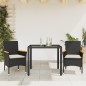 vidaXL Set comedor jardín 3 pzas cojines ratán sintético vidrio negro vidaXL Set comedor jardín 3 pzas cojines ratán sintético vidrio negro
