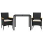 vidaXL Set comedor jardín 3 pzas cojines ratán sintético vidrio negro vidaXL Set comedor jardín 3 pzas cojines ratán sintético vidrio negro