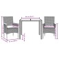 vidaXL Set comedor jardín 3 pzas cojines ratán sintético vidrio negro vidaXL Set comedor jardín 3 pzas cojines ratán sintético vidrio negro