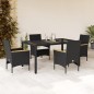 vidaXL Set comedor jardín 5 pzas cojines ratán sintético vidrio negro vidaXL Set comedor jardín 5 pzas cojines ratán sintético vidrio negro