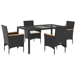 vidaXL Set comedor jardín 5 pzas cojines ratán sintético vidrio negro