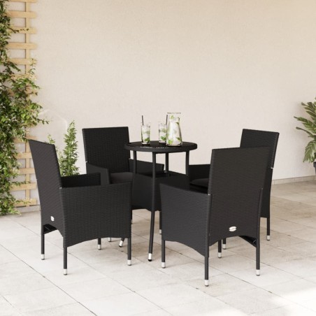 vidaXL Set comedor jardín 5 pzas cojines ratán sintético vidrio negro