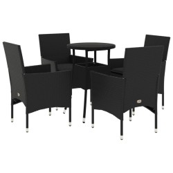 vidaXL Set comedor jardín 5 pzas cojines ratán sintético vidrio negro