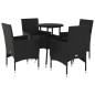 vidaXL Set comedor jardín 5 pzas cojines ratán sintético vidrio negro vidaXL Set comedor jardín 5 pzas cojines ratán sintético vidrio negro